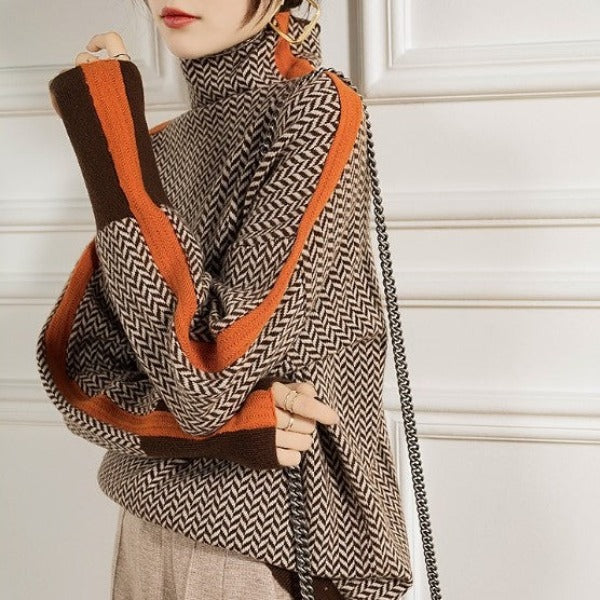 Lívia – Magas nyakú herringbone pulóver