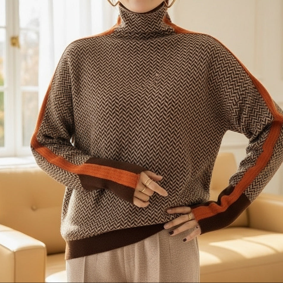 Lívia – Magas nyakú herringbone pulóver