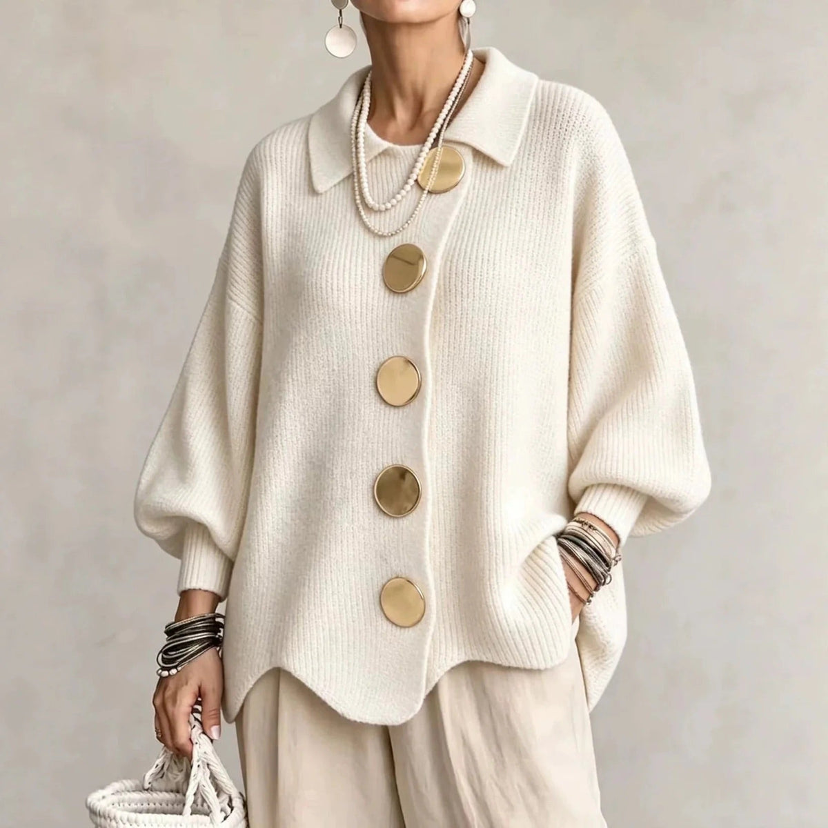 Kamilla – Oversized galléros gombos kardigán