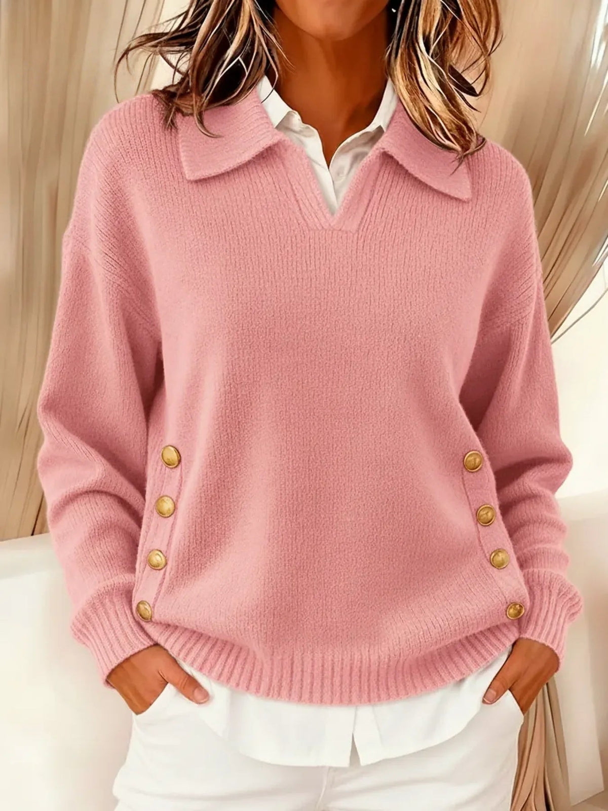 Vicenta – Pólónyakú, gombos jersey blúz