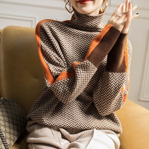 Lívia – Magas nyakú herringbone pulóver