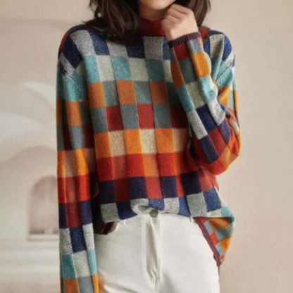 Kamilla – Retro kockás pulóver