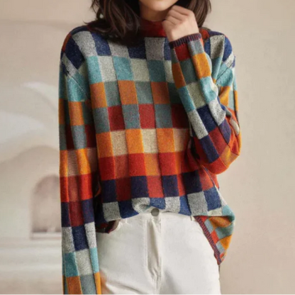 Kamilla – Retro kockás pulóver