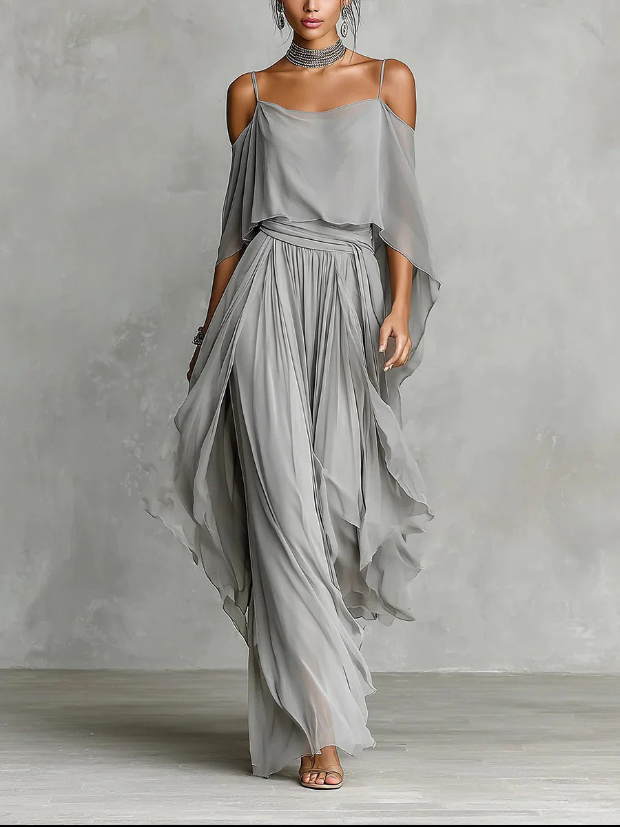 Lara – Elegáns sifon szett szürkében