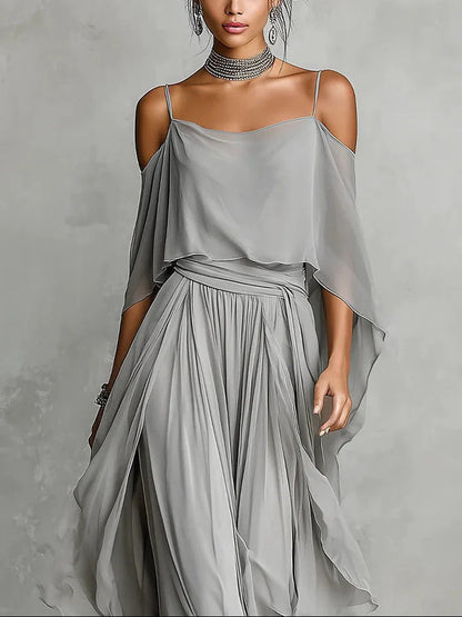 Lara – Elegáns sifon szett szürkében