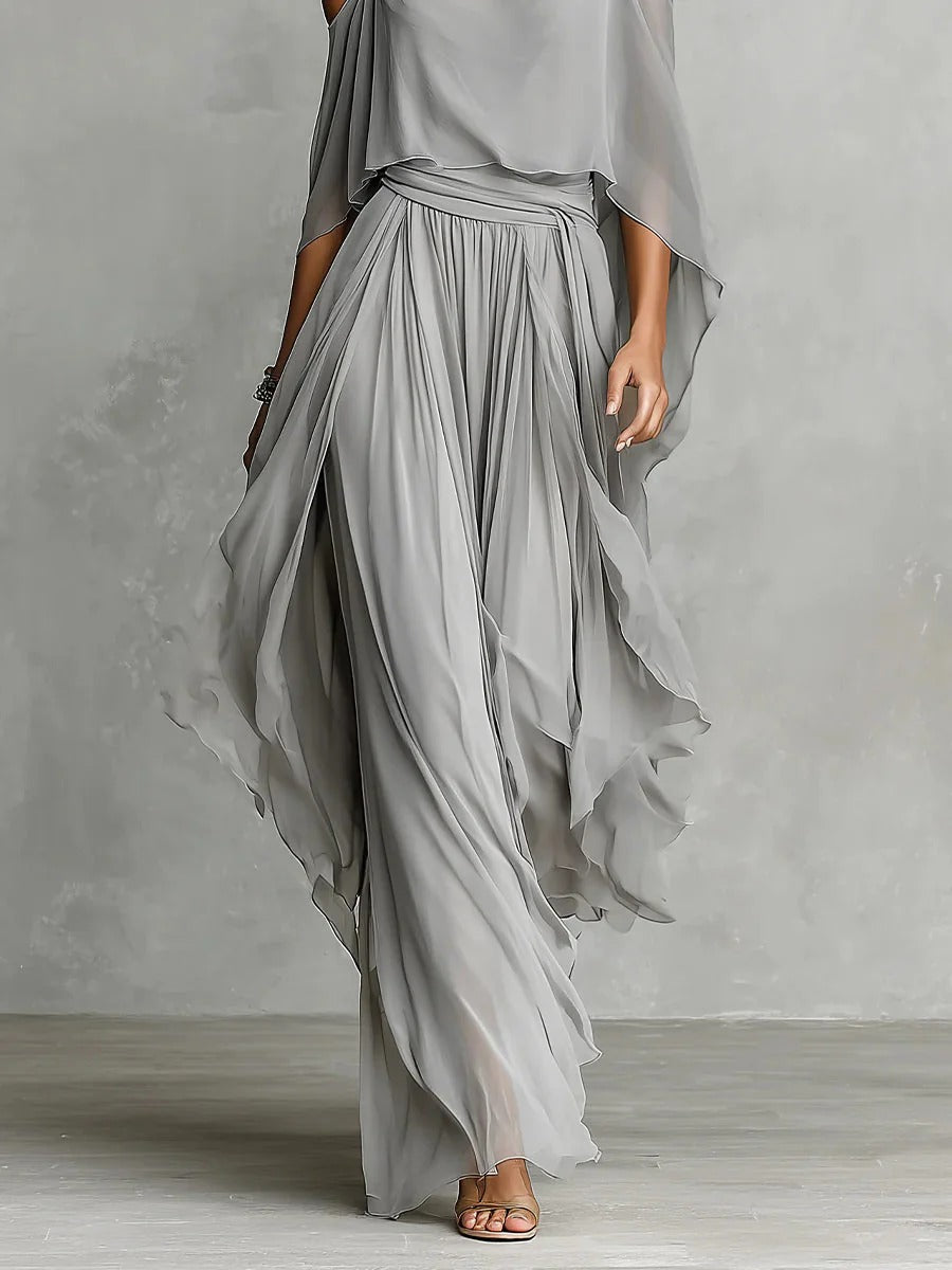 Kamilla – Elegáns sifon szett szürkében