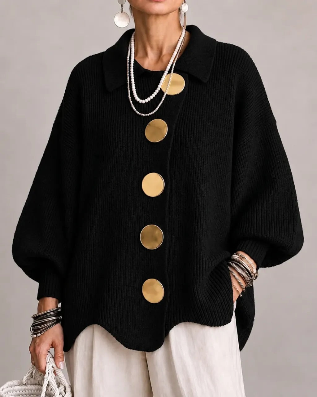 Kamilla – Oversized galléros gombos kardigán