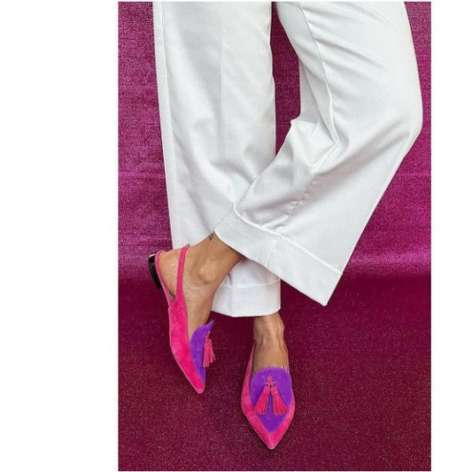 Lili – Fukszi lila slingback cipő bojtokkal